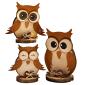 Preview: Niedliche Deko-Eulen "Familie Kauz" 3er-Set aus Holz und Metall