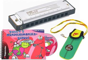 Voggy´s Mundharmonika Set Volt-Mundharmonika C-Dur Neopren-Tasche Mundharmonika