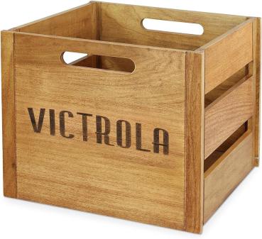 Victrola Holzkiste – Tischalbumhalter und Organizer für alle Schallplatten Braun