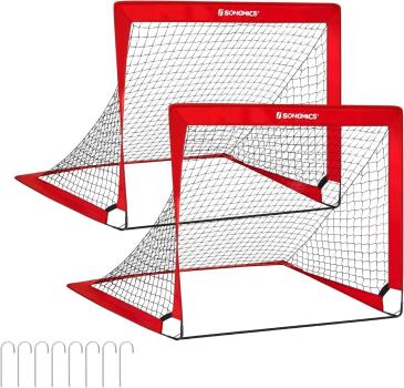 Fußballtor für Kinder, 2er Set, tragbar und faltbar, Garten, Park, Strand Rot