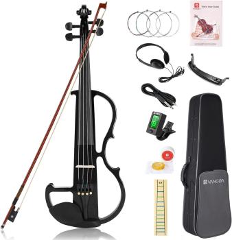 Vangoa 4/4 Elektrische Violine Geige aus Massivem Holz in Schwarz