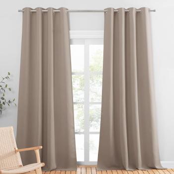 Verdunklungsvorhänge Ösenvorhang Set 245 x 140cm Hellbraun Gardinen Wohnzimmer