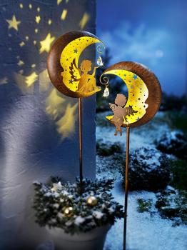 LED-Gartenstecker "Engel im Mond" 2er-Set, Gold-Metallic Beleuchtung Deko Garten