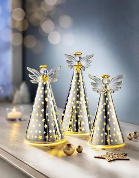 LED-Engel "Sternenmeer" 3er-Set aus Glas Deko Weihnachtsdeko Advent Dekoration