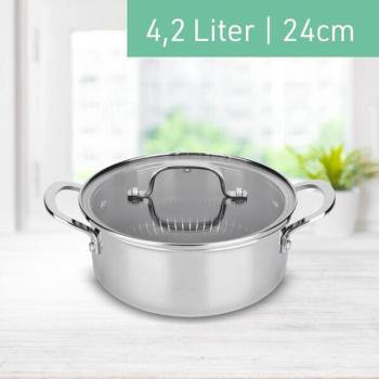 Livington Titan Pot Kochtopf 24 cm / 4,2l Antihaftbeschichtung Edelstahl Silber