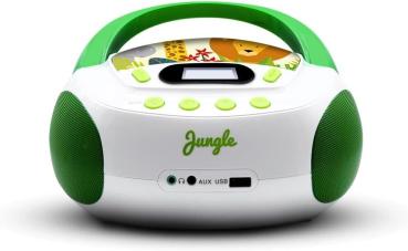 CD-Player für Kinder mit Anschluss für Kopfhörer, AUX, USB und MP3 Dschungel