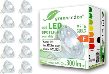 10x CRI 90+ MR16 GU5.3 LED Spot, 6W 360 lm 110° 3000K warmweiß 12V AC/DC