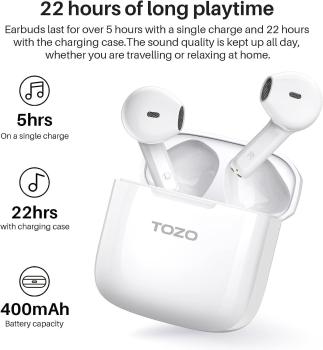 TOZO A3 Bluetooth Kopfhörer, Halb-In-Ear Ohrhörer Bluetooth 5.3, Kopfhörer Weiß