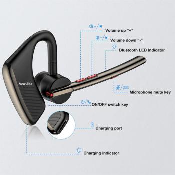 New bee Bluetooth Headset mit Mikrofon Bluetooth V5.2 Wireless Headset 24Hrs