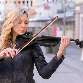 Vangoa 4/4 Elektrische Violine Geige aus Massivem Holz in Schwarz