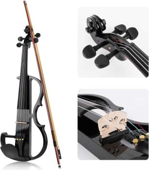 Vangoa 4/4 Elektrische Violine Geige aus Massivem Holz in Schwarz