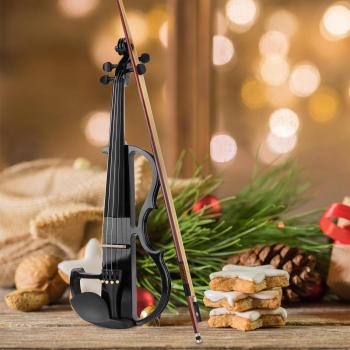 Vangoa 4/4 Elektrische Violine Geige aus Massivem Holz in Schwarz