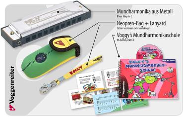 Voggy´s Mundharmonika Set Volt-Mundharmonika C-Dur Neopren-Tasche Mundharmonika