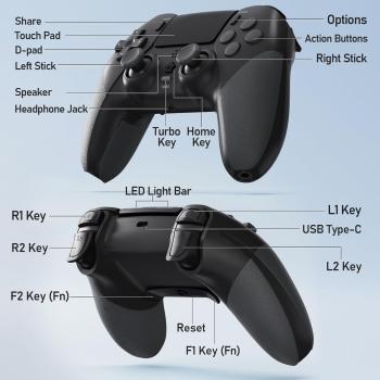 CHEREEKI Controller für PS4, Bluetooth-Controller mit 2 Programmierbaren Tasten