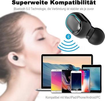 Bluetooth Kopfhörer In Ear, Kabellos HiFi Stereoklang, IPX7, Wireless, USB Quick
