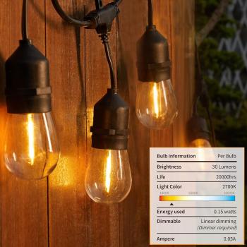 S14 LED Lichterkette für den Außenbereich, 19m mit 30 LED Lampen  2700K Warmweiß