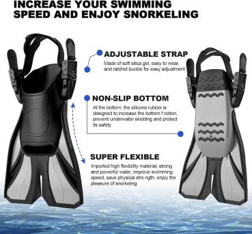 Schnorchelset Schnorchelvollmaske + Kamerahalterung Verstellbare Schwimmflossen