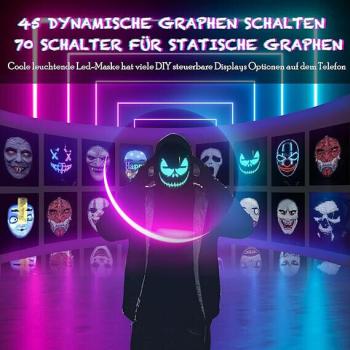 Led Maske mit Bluetooth Programmierbar, Led Masken mit Gestenerkennung Karneval