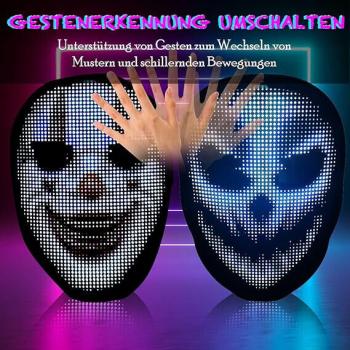 Led Maske mit Bluetooth Programmierbar, Led Masken mit Gestenerkennung Karneval