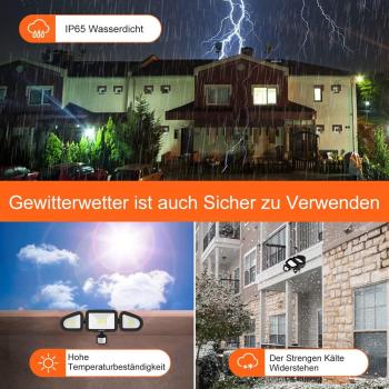 42W LED Strahler mit Bewegungsmelder Außen 3600LM Aussenstrahler IP66 Flutlicht