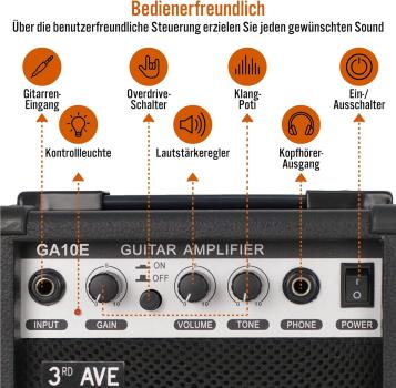 3rd Avenue Gitarrenverstärker 10 W mit Kopfhörerausgang, Overdrive-Schalter