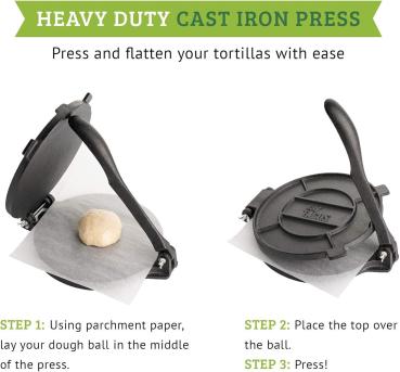 Chef Tacos Tortilla Presse - Taco Presse - Roti Maker 20cm - aus Gusseisen