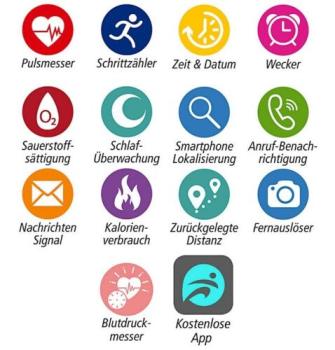 Fitnessarmband mit Puls- und Blutdruckmessung Aktivitätstracker Bluetooth Smart
