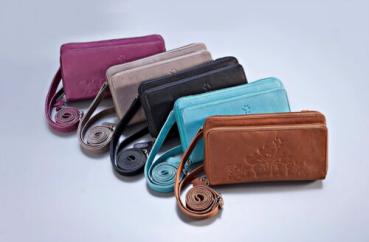 HJP Damen Umhängetasche "Hibiskus", Leder (Farbe: Türkis) Damentasche Handtasche