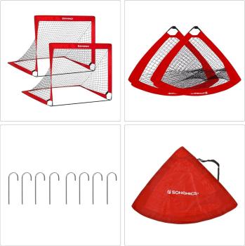 Fußballtor für Kinder, 2er Set, tragbar und faltbar, Garten, Park, Strand Rot