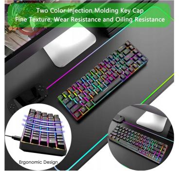 PC Computer Tastatur Gaming 68 Tasten Blauer Schalter 60% Mini in Schwarz