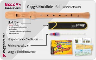 Voggy´s Holzblockflöten-Set Blockflöte Stofftasche Blockflötenschule C-Sopran