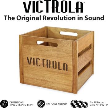 Victrola Holzkiste – Tischalbumhalter und Organizer für alle Schallplatten Braun