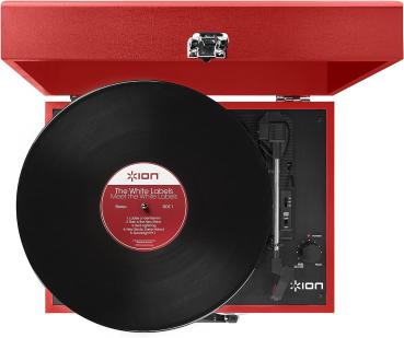 ION Audio Vinyl Transport Tragbarer Retro Kofferplattenspieler in Rot