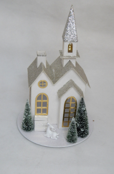 Winterhaus mit LED Beleuchtung 33cm Weihnachtsdeko Advent Deko Weihnachtskirche