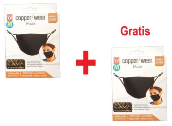 Copper Wear Mask 4 Stück Mund-Nasen-Schutz atmungsaktiv leicht zu tragen Schwarz