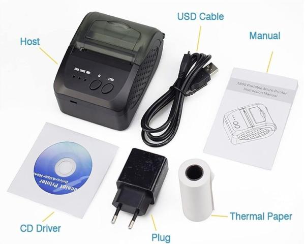 5809DD Tragbarer Mini-Thermodirektdrucker Drahtloser Thermo-POS-Belegdrucker