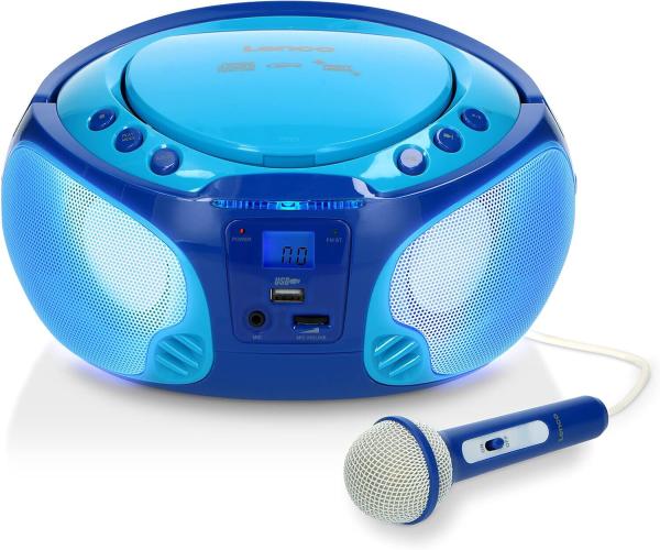 Lenco SCD-650 BU tragbares CD-Radio Kinder-Boombox USB & Mikrofon 6 Watt Boombox