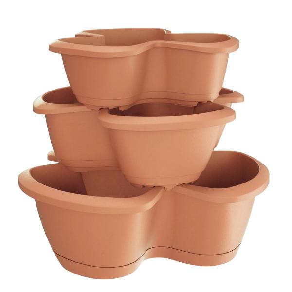 Respana Trio 3-Fach Pflanztopf Terrakotta Säulentopf Blumentopf Pflanzturm Braun