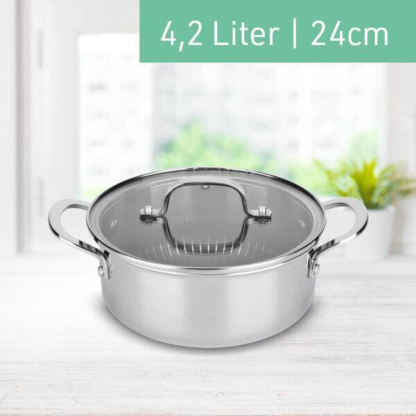 Livington Titan Pot Kochtopf 24 cm / 4,2l Antihaftbeschichtung Edelstahl Silber