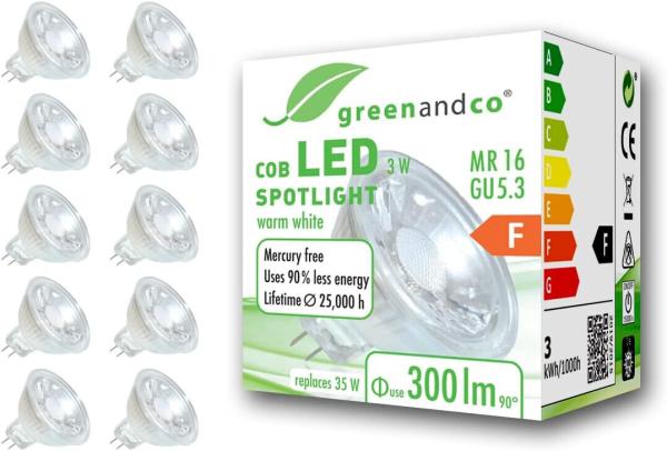 10x CRI 90+ MR16 GU5.3 LED Spot, 6W 360 lm 110° 3000K warmweiß 12V AC/DC