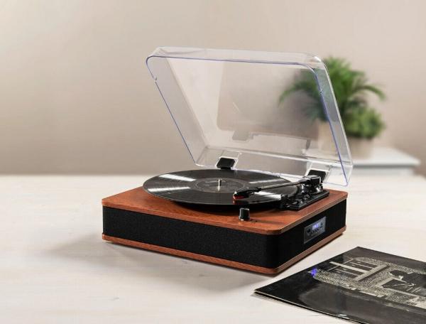 Retro Plattenspieler mit Radio, FM-Radio, Bluetooth, USB, AUX In, Line Out