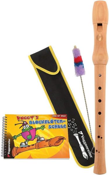 Voggy´s Holzblockflöten-Set Blockflöte Stofftasche Blockflötenschule C-Sopran