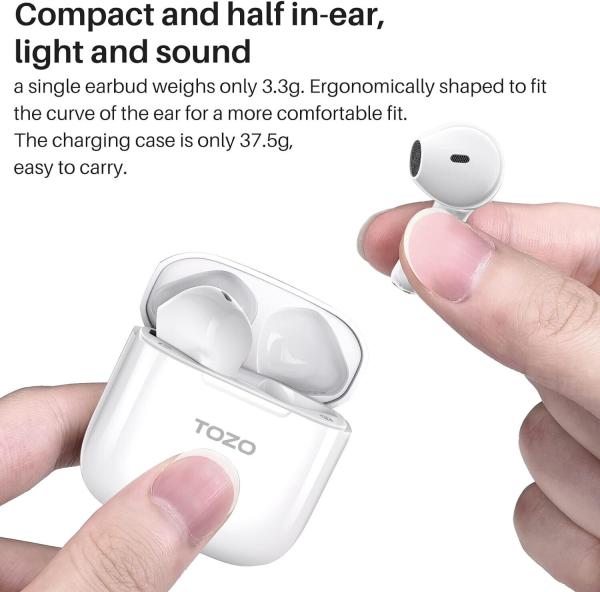 TOZO A3 Bluetooth Kopfhörer, Halb-In-Ear Ohrhörer Bluetooth 5.3, Kopfhörer Weiß