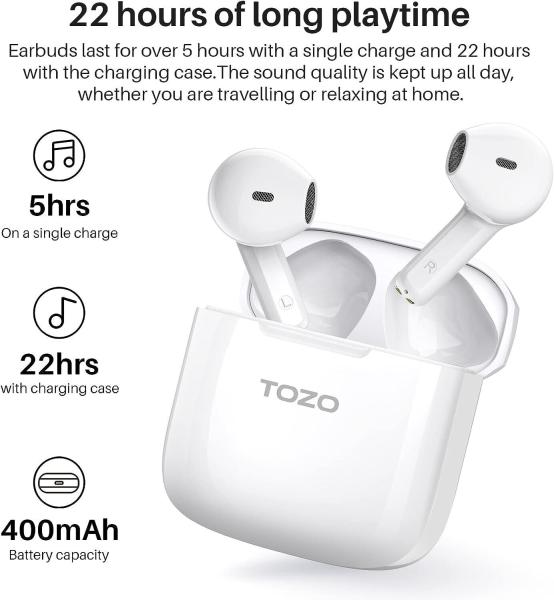 TOZO A3 Bluetooth Kopfhörer, Halb-In-Ear Ohrhörer Bluetooth 5.3, Kopfhörer Weiß