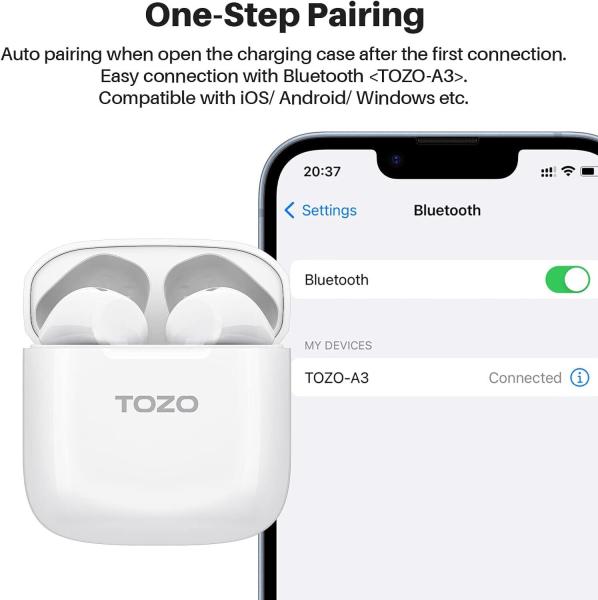 TOZO A3 Bluetooth Kopfhörer, Halb-In-Ear Ohrhörer Bluetooth 5.3, Kopfhörer Weiß