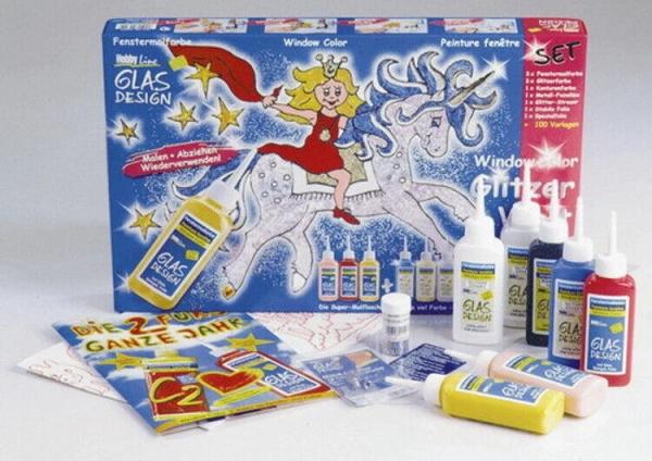 Window Color Set GLITZER-WELT 110-teilig Fentermalfarbe Basteln Kreativ Kinder