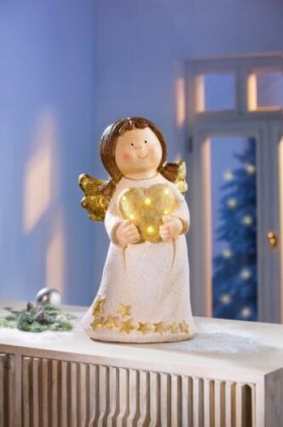 Dekofigur Engel mit LED-Herz Outdoor-Figur Dekoration Weihnachtsdeko Beleuchtung