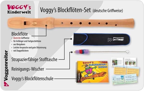 Voggy's Blockflöten-Set (dt. GW): Ahornflöte, Tasche, Wischer + Buch im Karton