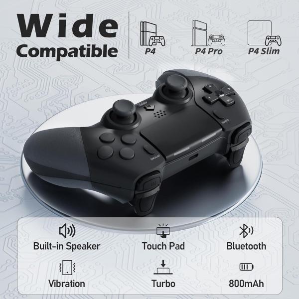 CHEREEKI Controller für PS4, Bluetooth-Controller mit 2 Programmierbaren Tasten