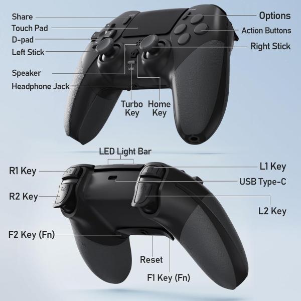 CHEREEKI Controller für PS4, Bluetooth-Controller mit 2 Programmierbaren Tasten